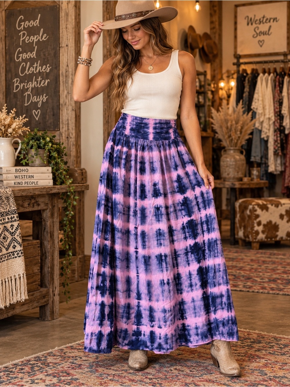 Natural Life Tie Dye Maxi Skirt Large Purple Pink Boho NWT